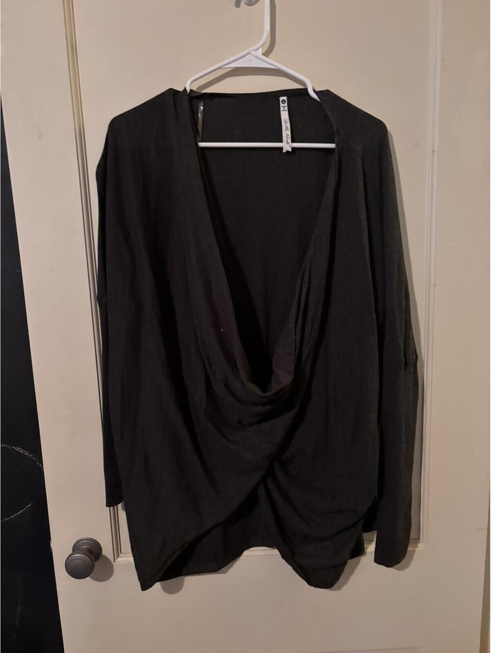 Black Draped Cowl Neck Long Sleeve Top